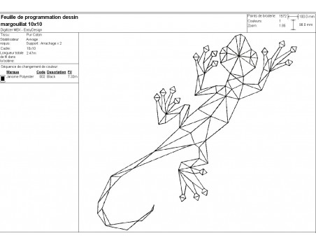 Motif de broderie machine margouillat origami