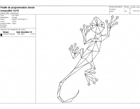 Motif de broderie machine margouillat origami