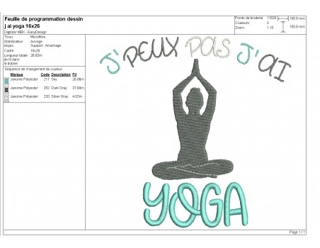machine  embroidery design  i can not yoga