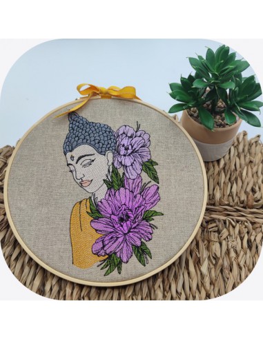 machine embroidery design  buddha  flowers