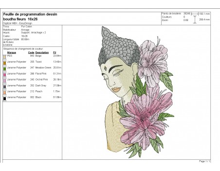 machine embroidery design  buddha  flowers