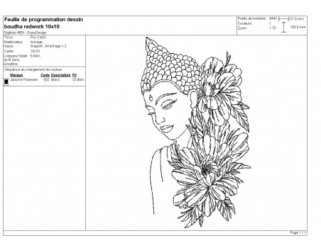 machine embroidery design  redwork buddha  flowers