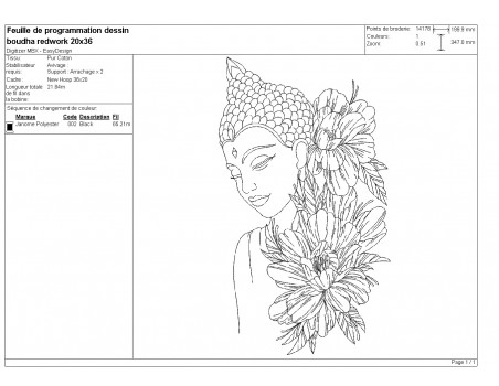 machine embroidery design  redwork buddha  flowers