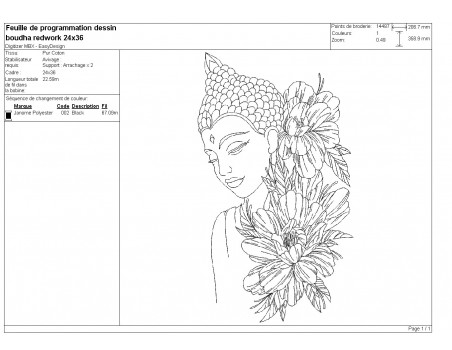 machine embroidery design  redwork buddha  flowers