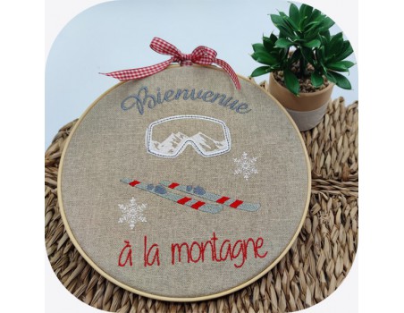 Motif de broderie machine  ski et masque  bienvenue à la montagne