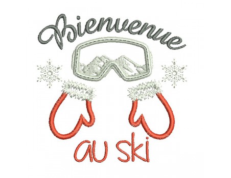 Motif de broderie machine moufles et masque   bienvenue au ski