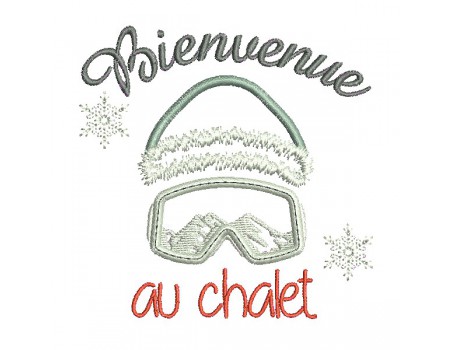 Motif de broderie machine bonnet ski  bienvenue au chalet