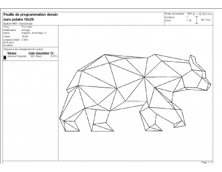 Motif de broderie machine ours  origami