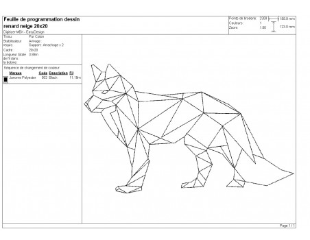 Motif de broderie machine renard  origami