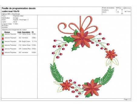 machine embroidery design  customizable christmas poinsettia wreath