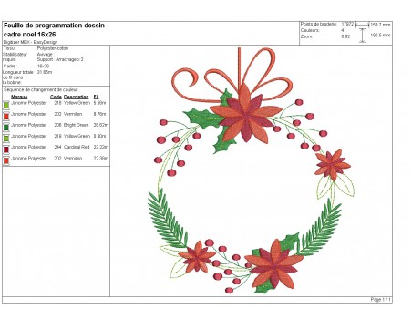 machine embroidery design  customizable christmas poinsettia wreath