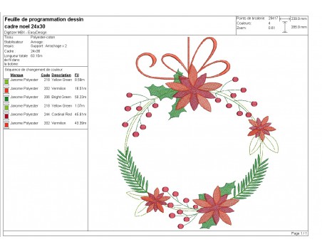 machine embroidery design  customizable christmas poinsettia wreath