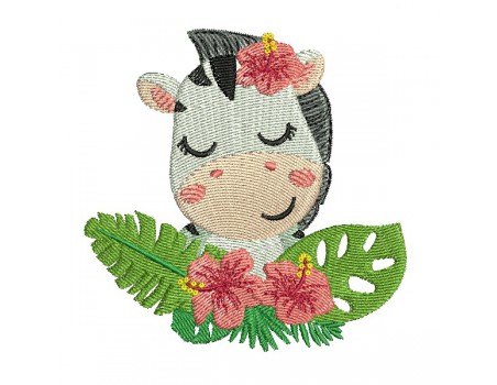 machine embroidery design sleeping zebra with flowers