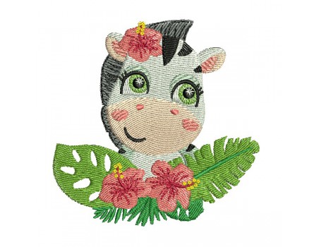 machine embroidery design zebra with flowers