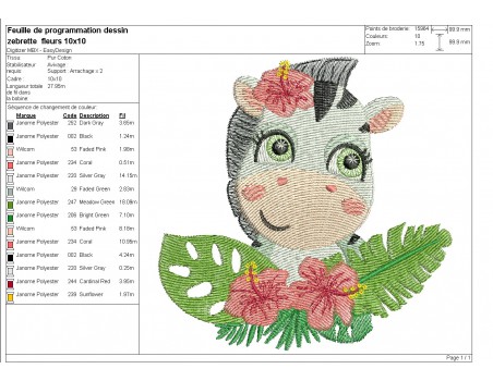 machine embroidery design zebra with flowers