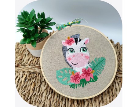 machine embroidery design zebra with flowers