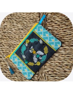 machine embroidery  design ith pencil case boho and feathers