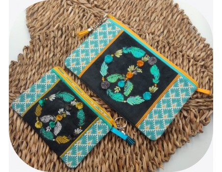 Motif de broderie machine ITH trousse pompons Boho et ses plumes