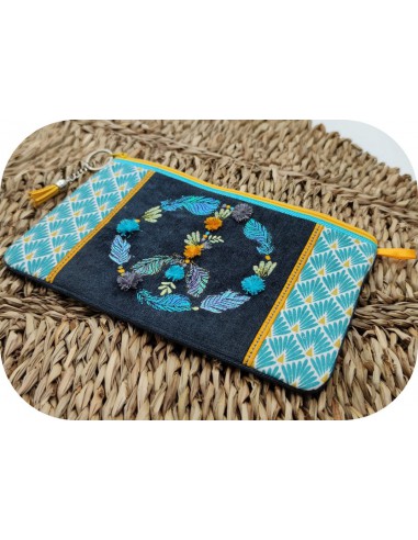 machine embroidery design  ith pencil case boho and feathers mylar