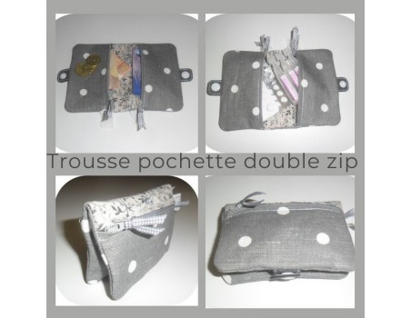 Motif de broderie machine ITH trousse pochette double zip