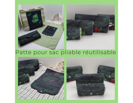 Motif de broderie machine ITH patte fermeture sac pliable motif healthy