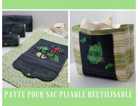 Motif de broderie machine ITH patte fermeture sac pliable motif healthy