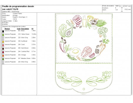 Motif de broderie machine ITH patte fermeture sac pliable motif céto