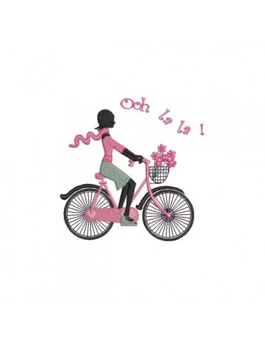  embroidery design machine Parisian woman cycling