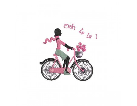  embroidery design machine Parisian woman cycling