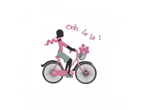 Motif de broderie machine Paris  silhouette femme Parisienne à vélo