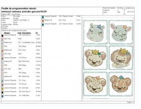 Motif de broderie machine ITH memory 3  animaux portraits garçons