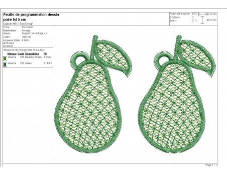 Motif de broderie machine poire  FSL