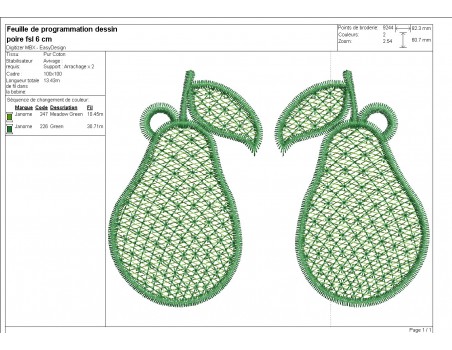 Motif de broderie machine poire  FSL