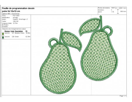 Motif de broderie machine poire  FSL