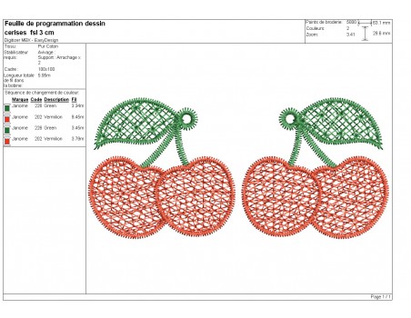 Motif de broderie machine cerises  FSL