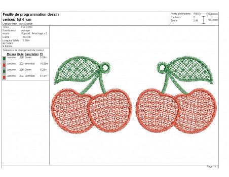 Motif de broderie machine cerises  FSL