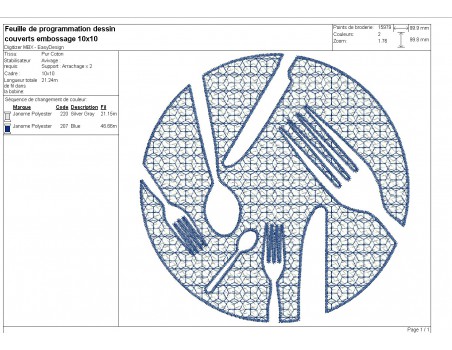 machine embroidery design cutlery embossed