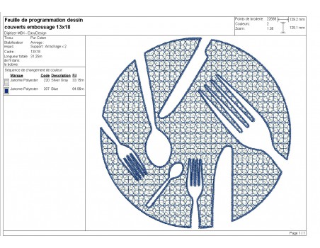 machine embroidery design cutlery embossed