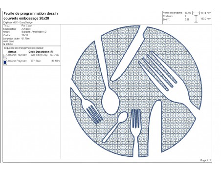 machine embroidery design cutlery embossed