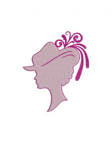 Motif de broderie machine camée femme au chapeau