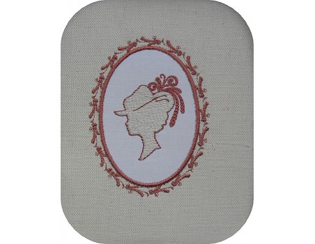 Motif de broderie machine camée femme au chapeau