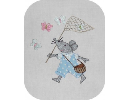 machine embroidery design  applique mouse chase butterflies