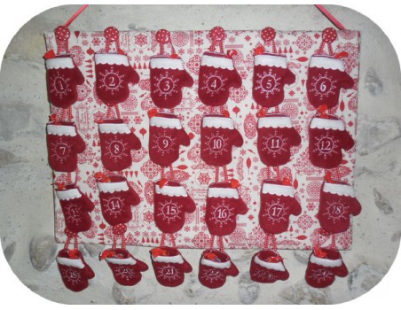 machine embroidery design  ITH mitten advent  calendar