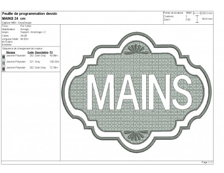 Motif de broderie machine  texte mains en embossage