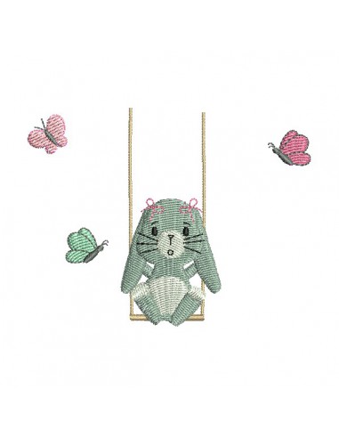 machine embroidery design  rabbit on his swing