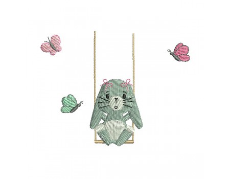 machine embroidery design  rabbit on his swing