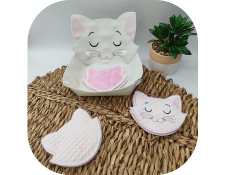 Motif de broderie machine  lingettes tête de chatte  en ITH