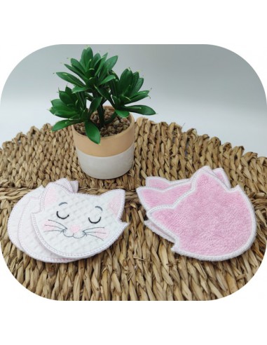 Motif de broderie machine  lingettes tête de chatte  en ITH