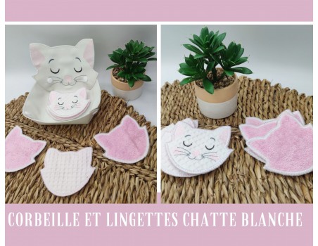 Motif de broderie machine  lingettes tête de chatte  en ITH