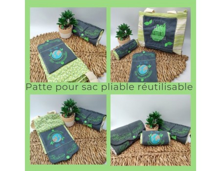 Motif de broderie machine ITH patte fermeture sac pliable motif éco-responsable